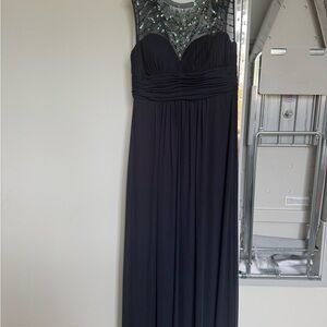 Elegant Navy Blue Evening Gown with Sparkly Top